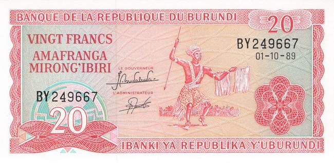 Burundi p27b 20 Francs 1989